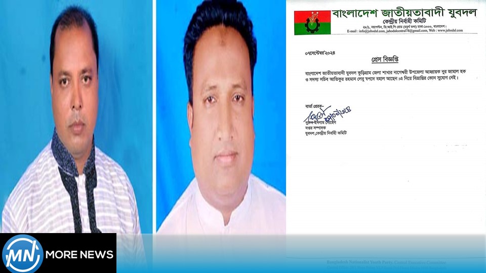 কুড়িগ্রামের নাগেশ্বরী যুবদলের আহ্বায়ক ও সদস্য সচিব স্বপদে বহাল