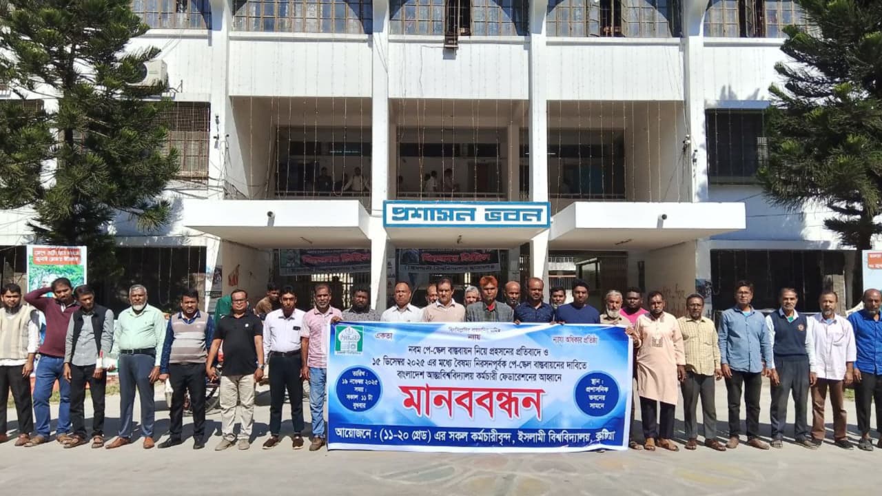 EB employees form human chain demanding implementation of ninth pay scale